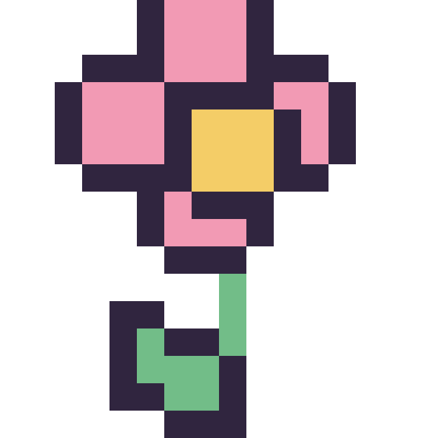 Modèle de pixel art Fleur simple 16 × 16 sur une grille de 16 par 16 cases