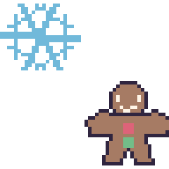 Pixel art Flocon et Bonhomme en pain d'épices, grille 48 × 48