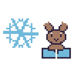 Pixel art Flocon et Renne avec un livre, grille 48 × 48