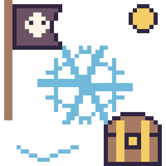 Modèle de pixel art Flocon en aventure pirate sur une grille de 40 par 40 cases