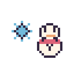 Pixel art Flocon simple 10 × 10 et Bonhomme de neige kawaii 16 × 16, grille 32 × 32