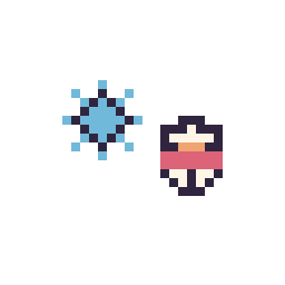 Pixel art Flocon simple 10 × 10 et Bonhomme de neige simple 10 × 10, grille 32 × 32