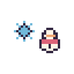 Pixel art Flocon simple 10 × 10 et Bonhomme de neige simple 12 × 12, grille 32 × 32