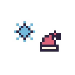 Pixel art Flocon simple 10 × 10 et Bonnet de Noël simple 10 × 10, grille 32 × 32