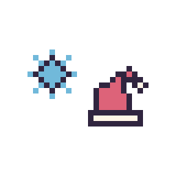 Pixel art Flocon simple 10 × 10 et Bonnet de Noël simple 12 × 12, grille 32 × 32