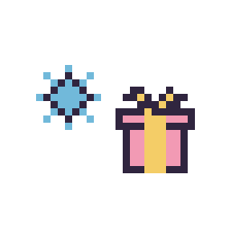 Pixel art Flocon simple 10 × 10 et Cadeau simple 12 × 12, grille 32 × 32