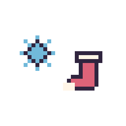 Pixel art Flocon simple 10 × 10 et Chaussette de Noël simple 10 × 10, grille 32 × 32