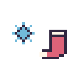 Pixel art Flocon simple 10 × 10 et Chaussette de Noël simple 12 × 12, grille 32 × 32