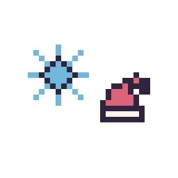 Pixel art Flocon simple 12 × 12 et Bonnet de Noël simple 10 × 10, grille 32 × 32