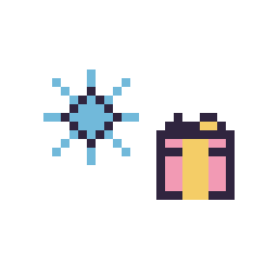 Pixel art Flocon simple 12 × 12 et Cadeau simple 10 × 10, grille 32 × 32