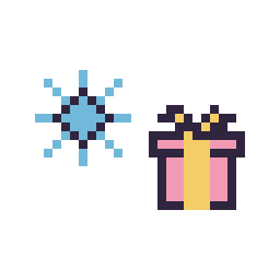 Pixel art Flocon simple 12 × 12 et Cadeau simple 12 × 12, grille 32 × 32