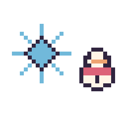 Pixel art Flocon simple 16 × 16 et Bonhomme de neige simple 12 × 12, grille 32 × 32