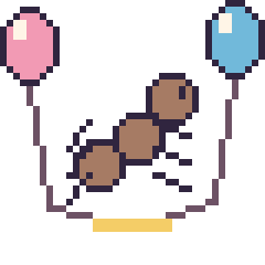 Pixel art Fourmi avec des ballons, grille 40 × 40