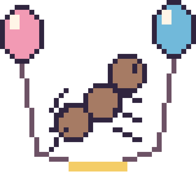 Modèle de pixel art Fourmi avec des ballons sur une grille de 40 par 40 cases