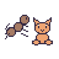 Pixel art Fourmi et Chat assis, grille 48 × 48