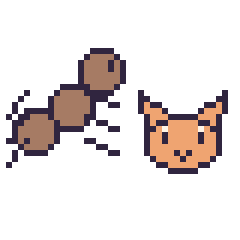 Pixel art Fourmi et Chat en portrait, grille 40 × 40