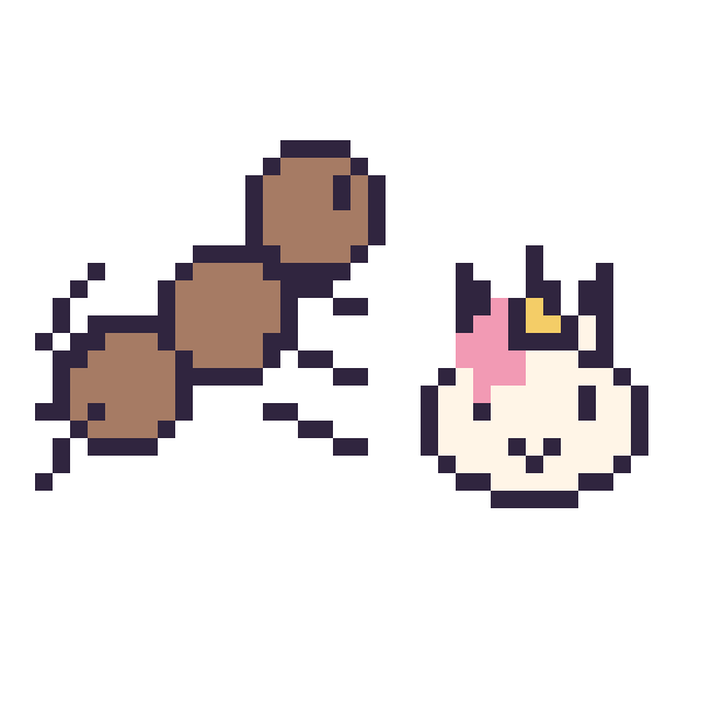 Modèle de pixel art Fourmi et Licorne en portrait sur une grille de 40 par 40 cases