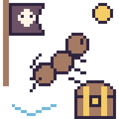 Pixel art Fourmi en aventure pirate, grille 40 × 40