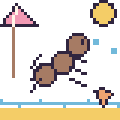 Pixel art Fourmi à la plage, grille 40 × 40