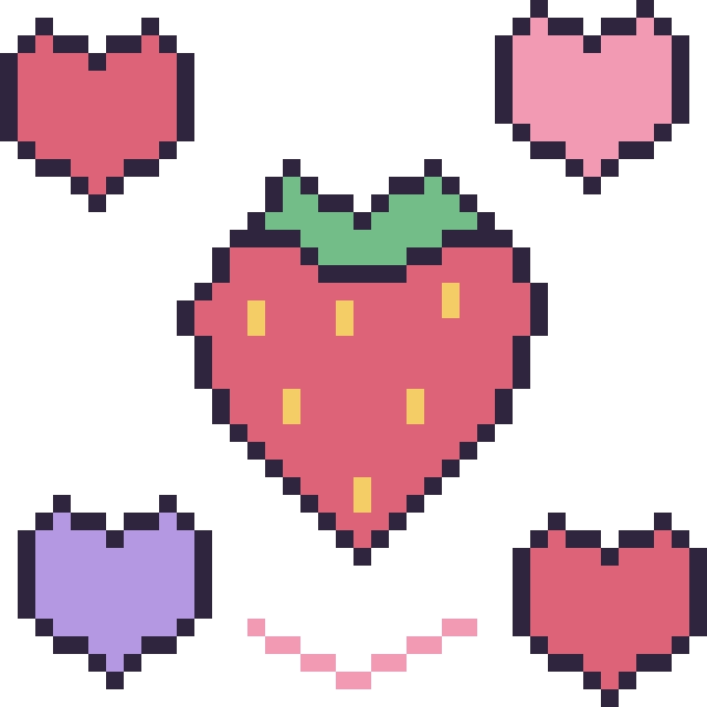 Modèle de pixel art Fraise avec des cœurs sur une grille de 40 par 40 cases