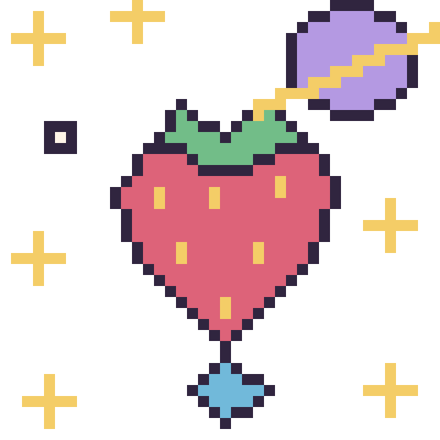 Modèle de pixel art Fraise dans l’espace sur une grille de 40 par 40 cases