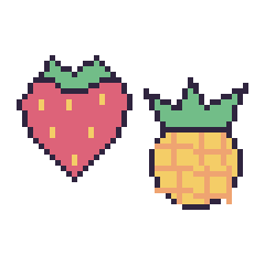 Pixel art Fraise et Ananas, grille 48 × 48