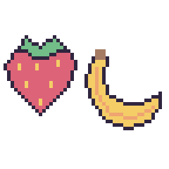 Pixel art Fraise et Banane, grille 48 × 48