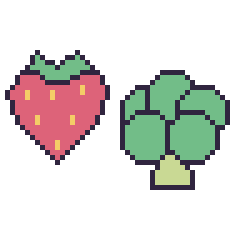Pixel art Fraise et Brocoli, grille 48 × 48