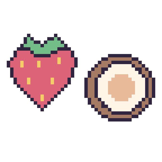 Modèle de pixel art Fraise et Noix de coco sur une grille de 48 par 48 cases