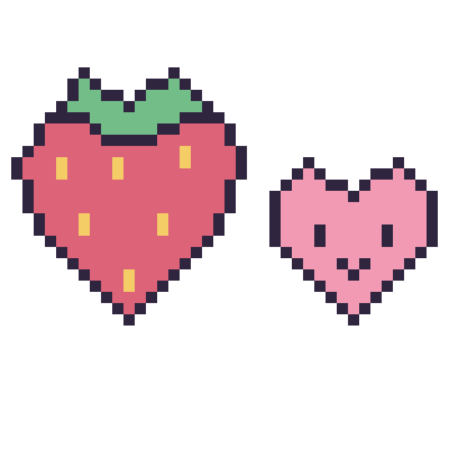 Modèle de pixel art Fraise et Cœur kawaii 16 × 16 sur une grille de 40 par 40 cases
