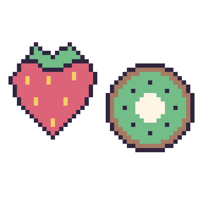 Modèle de pixel art Fraise et Kiwi sur une grille de 48 par 48 cases