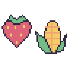 Pixel art Fraise et Maïs, grille 48 × 48