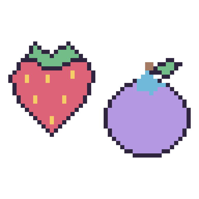 Modèle de pixel art Fraise et Myrtille sur une grille de 48 par 48 cases