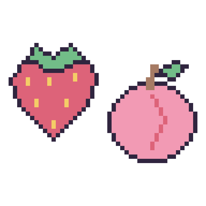 Modèle de pixel art Fraise et Pêche sur une grille de 48 par 48 cases