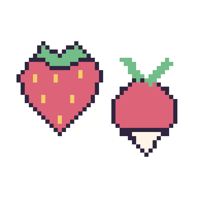 Modèle de pixel art Fraise et Radis sur une grille de 48 par 48 cases