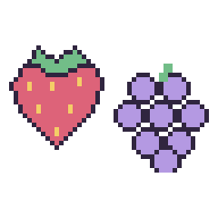 Pixel art Fraise et Raisin, grille 48 × 48