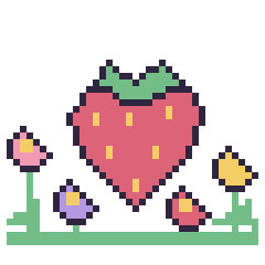 Pixel art Fraise dans le jardin, grille 40 × 40