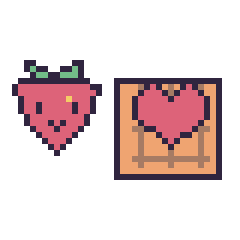 Pixel art Fraise kawaii 16 × 16 et Gaufre avec un cœur, grille 40 × 40