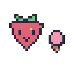 Pixel art Fraise kawaii 16 × 16 et Glace simple 10 × 10, grille 32 × 32