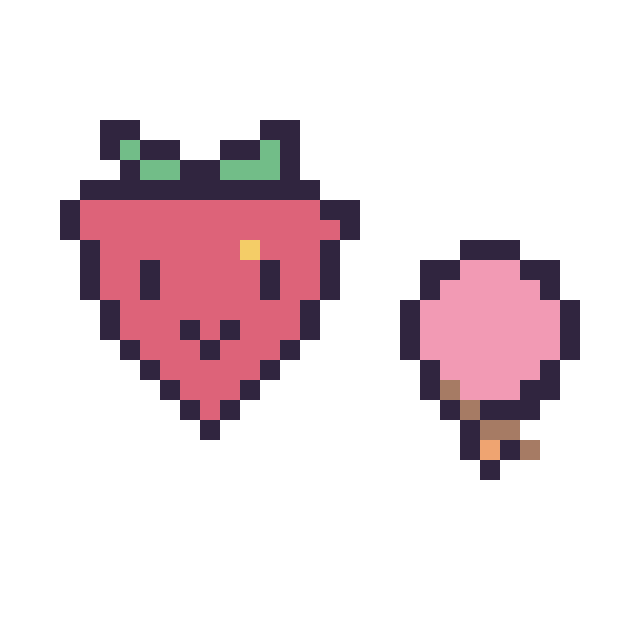 Modèle de pixel art Fraise kawaii 16 × 16 et Glace simple 12 × 12 sur une grille de 32 par 32 cases