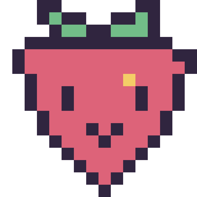 Modèle de pixel art Fraise kawaii 16 × 16 sur une grille de 16 par 16 cases