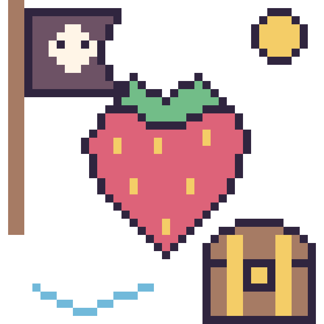 Modèle de pixel art Fraise en aventure pirate sur une grille de 40 par 40 cases