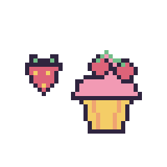 Pixel art Fraise simple 10 × 10 et Cupcake avec des cerises, grille 40 × 40