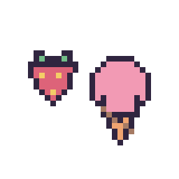Pixel art Fraise simple 10 × 10 et Glace kawaii 16 × 16, grille 32 × 32