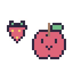 Pixel art Fraise simple 10 × 10 et Pomme kawaii 16 × 16, grille 32 × 32