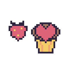 Pixel art Fraise simple 12 × 12 et Muffin avec un cœur, grille 40 × 40