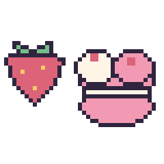 Pixel art Fraise simple 16 × 16 et Macaron double garniture, grille 40 × 40