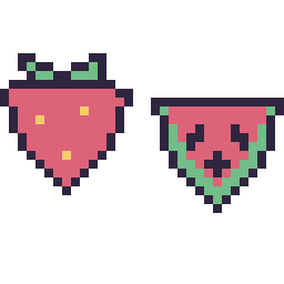 Pixel art Fraise simple 16 × 16 et Pastèque kawaii 16 × 16, grille 32 × 32
