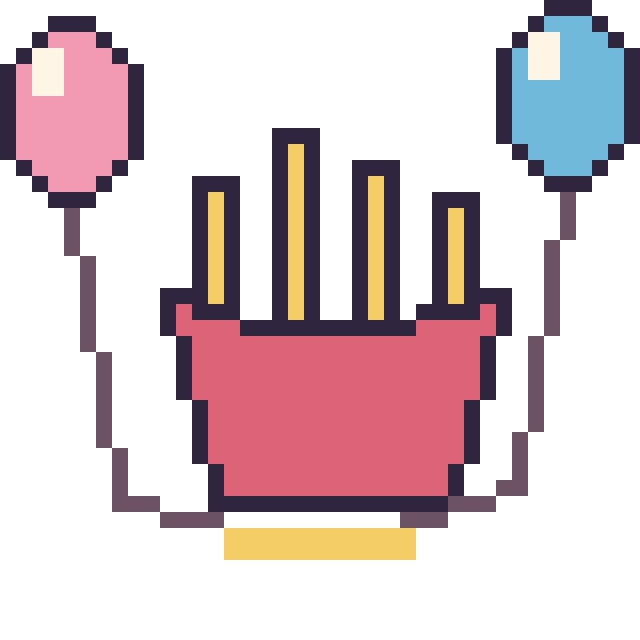 Modèle de pixel art Frites avec des ballons sur une grille de 40 par 40 cases