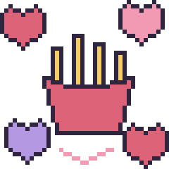 Pixel art Frites avec des cœurs, grille 40 × 40